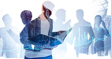 Group of business people work together to analyze and predict the behavior of stock market....