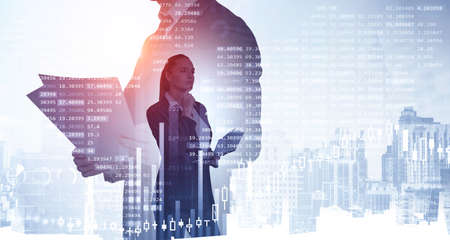 Business people checking they notes in papers, planners and notebooks. Silhouettes of business...