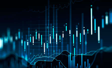 Immersive HUD interface Blurry and focused stock market analytics graphs. investment, financial...
