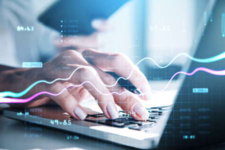 Various financial charts showing increase of price in stock market, digitalization and internet...