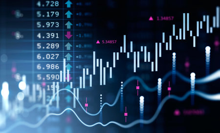 Financial chart and rising graph with lines and numbers that illustrate stock market behavior....