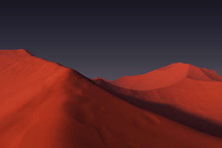 Red sand, abstract sand dune in desert. Landscape on planet Mars, scenic desert surrounded by mountains. 3D renderingの写真素材