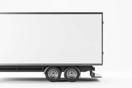 Side view of white truck body, isolated over white background. Concept of shipment and delivery....