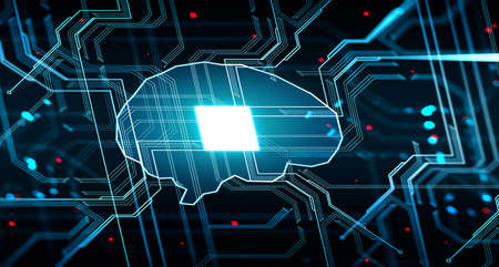 Digital hologram with brain and network circuit. Concept of artificial intelligence, technology and...