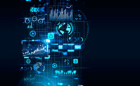 Stock market, forex business graphs with numbers and binary. Earth hologram with lines, worldwide...