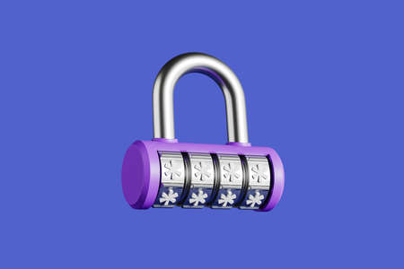 Metallic code lock on blue background. Concept of data protection and password. 3D renderingの写真素材