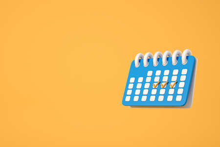 Minimalist calendar with ticks on date, disposition. Concept of schedule and time table. Mockup copyspace. 3D renderingの写真素材
