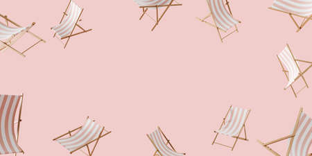 Sunbed floating, beach accessories. Tour and flight booking. Concept of beach and lounge. Mockup copy space, 3D renderingの写真素材