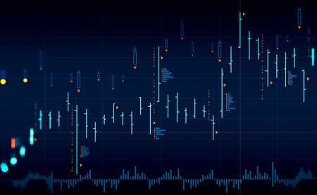 Stock market diagrams, financial chart with lines and candlesticks, financial chart with changes....