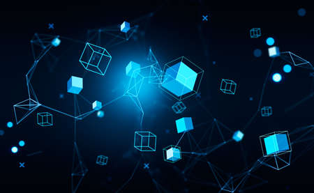 Digital hologram of information fields, binary and virtual reality. Concept of blockchain,...