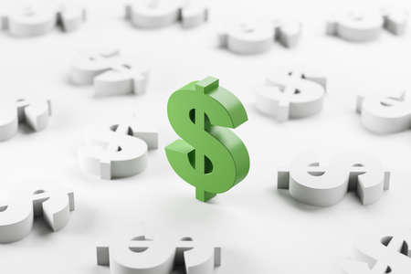 Green sign of dollar on light background, US currency. concept of money. 3D renderingの写真素材