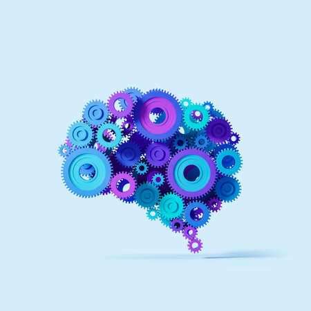 Colorful gears, brain and mechanism. Concept of brainstorm, idea and innovation. 3D renderingの写真素材