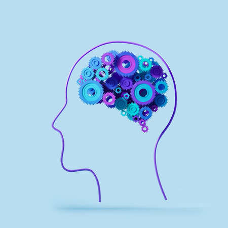 Human head silhouette with colorful gears, brain and mechanism. Concept of brainstorm, idea and...