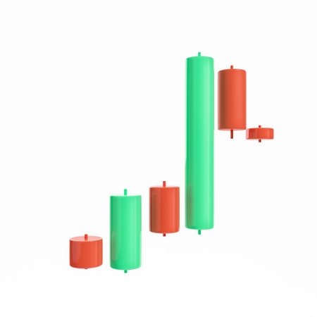 Financial graph, stock market candlesticks on white background. Concept of investment and trading. 3D renderingの写真素材