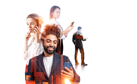 Multinational business people working together, video conference and communication. Happy and...
