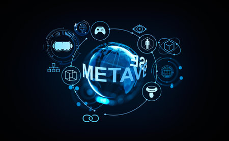 Metaverse sphere glowing hud hologram, connection lines and global network. Social media and digital icons. Concept of virtual reality. 3D renderingの写真素材