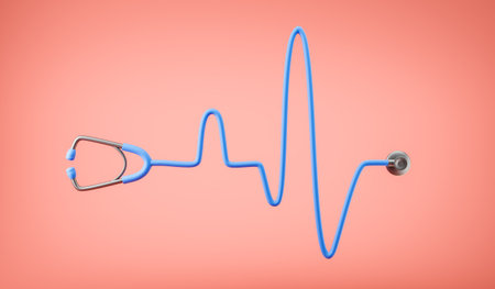 View of blue stethoscope over bright pink background. Concept of medical diagnostics and healthcare. 3d renderingの写真素材