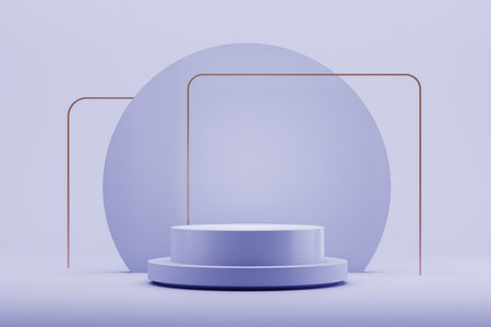 View of round purple presentation stand with place for your product. Concept of product placement and advertising. 3d rendering, mock upの写真素材