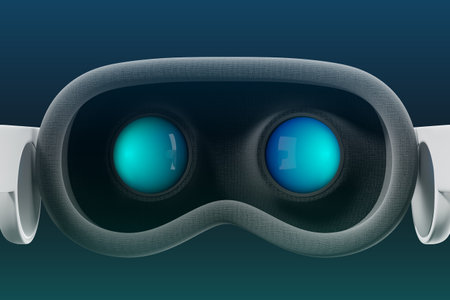 Back view of vr glasses headset close up. Concept of new futuristic technology, innovation, virtual,...