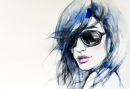 woman portrait .abstract watercolor .fashion backgroundの写真素材
