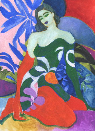 abstract woman portrait. watercolor painting. illustrationの写真素材