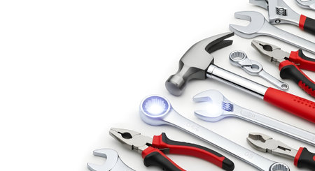 3d illustration of tools over white background with space for your textの素材