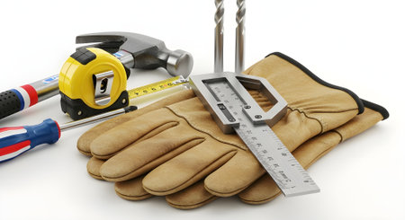 Construction tools on a white background. Clipping path included in file.の素材