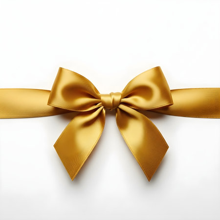 Golden satin bow isolated on white background. 3D illustration.の素材