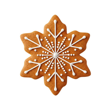 Christmas gingerbread snowflake cookie isolated on white background. Top view.の素材