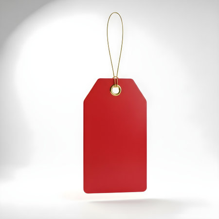 Red blank price tag on a white background. 3D rendering.の素材