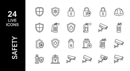 Set of vector line icons of security for modern concepts, web and apps.の素材