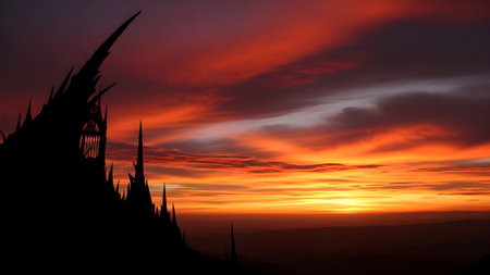 Silhouette of the ancient pagoda at sunset, Thailand.の素材
