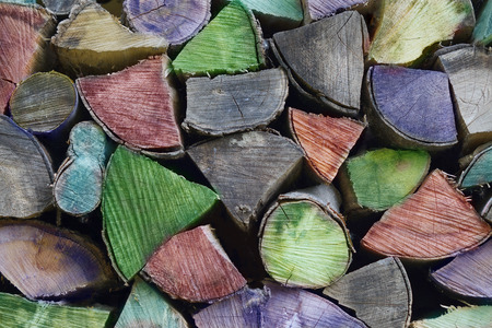 Firewood colorfully workedの写真素材