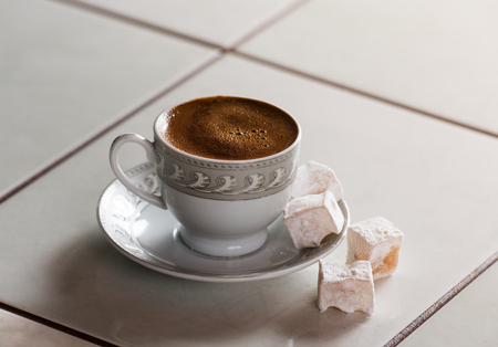 Turkish coffee and Turkish delight - On ceramicの写真素材