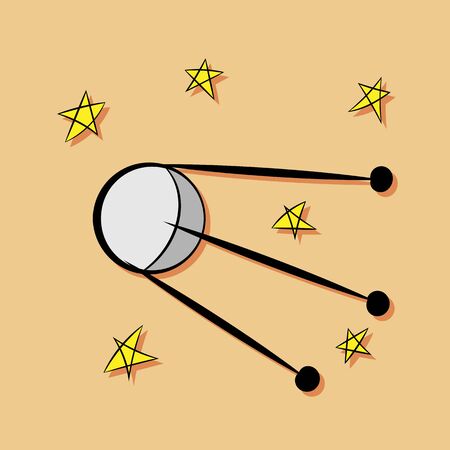 flat satellite illustration with starsのイラスト素材
