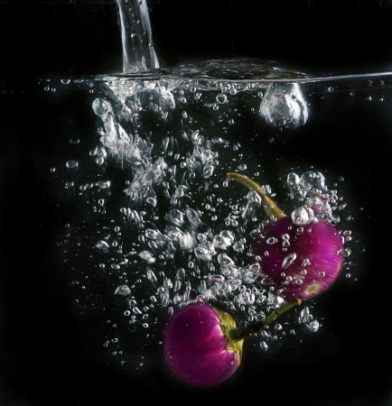 eggplant make bubbles in the waterの写真素材
