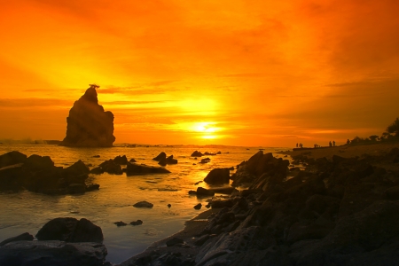 sunset,rock and seaの写真素材
