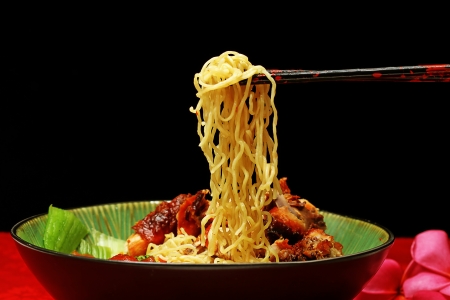 chicken noodle, isolated on black