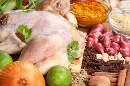 chicken raw and spicesの写真素材