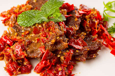 dendeng batokok, beef jerky, Indonesian foodの写真素材