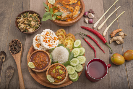 lunch menu fresh water fish Indonesian foodの写真素材