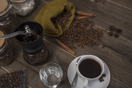 Traditional Indonesian coffee on the tableの写真素材