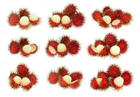 set of rambutan isolate on white backgroundの写真素材