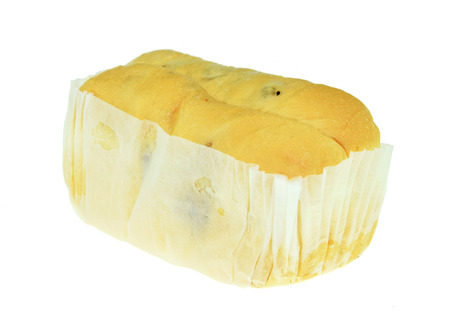 bread in a paper package isolated on white.の写真素材