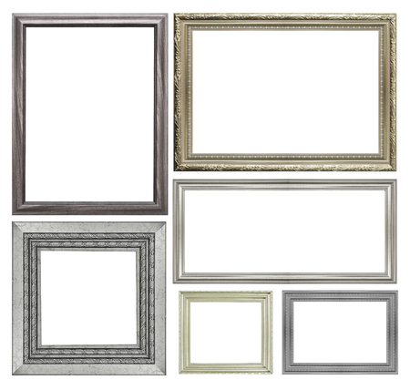 set of silver picture frame isolated on white backgroundの写真素材
