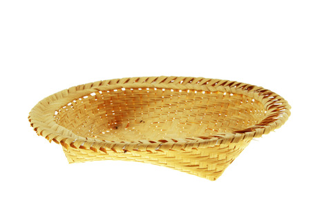 bamboo blank basket isolated on white backgroundの写真素材