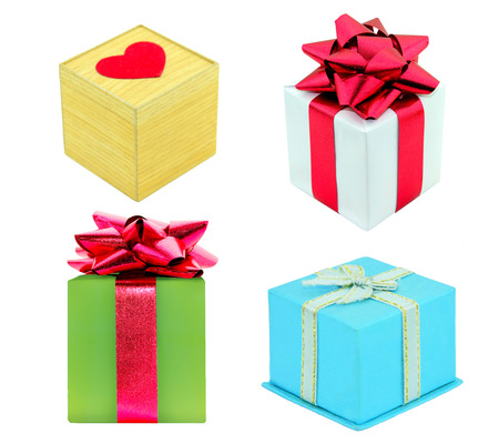 set of gift boxs and red ribbon on black background.の写真素材