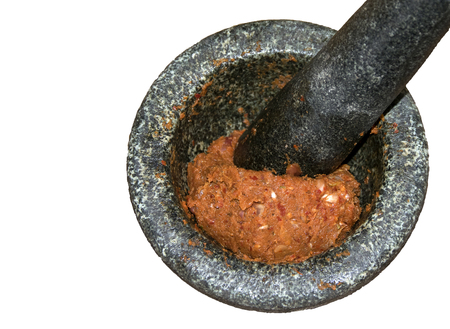 Thai chili taste in stone mortarの写真素材