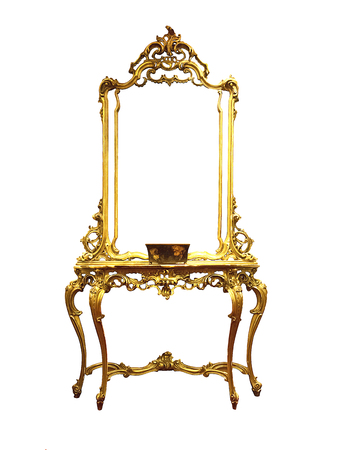 dressing tables,beautiful classic golden commode. isolated on whiteの写真素材