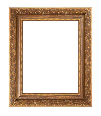 Vintage wood picture frame isolated on white backgroundの写真素材